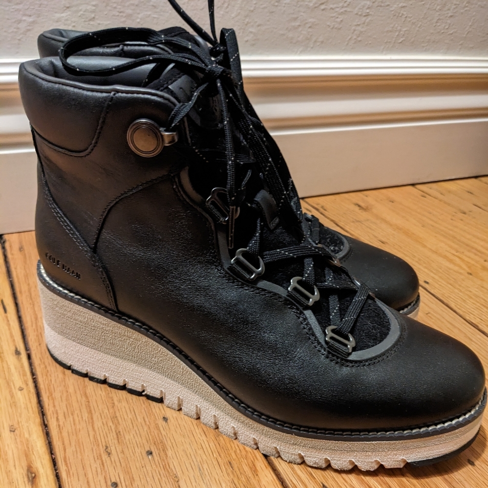 COLE HAAN Zerogrand lace up wedge boot, 8.5